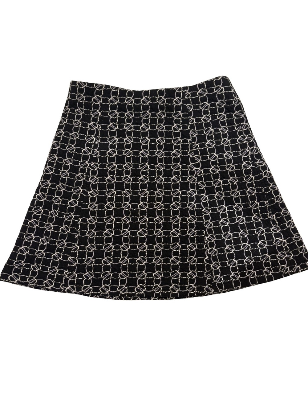 Petite Small Ann Taylor LOFT Outlet Black A-Line Skirt w/White Chain Pattern